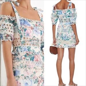 Zimmermann Verity Dot Cold-Shoulder Floral-Print Broderie Anglaise Mini Dress